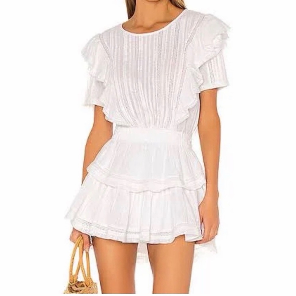 LoveShackFancy White Ruffle-Tiered Mini Dress